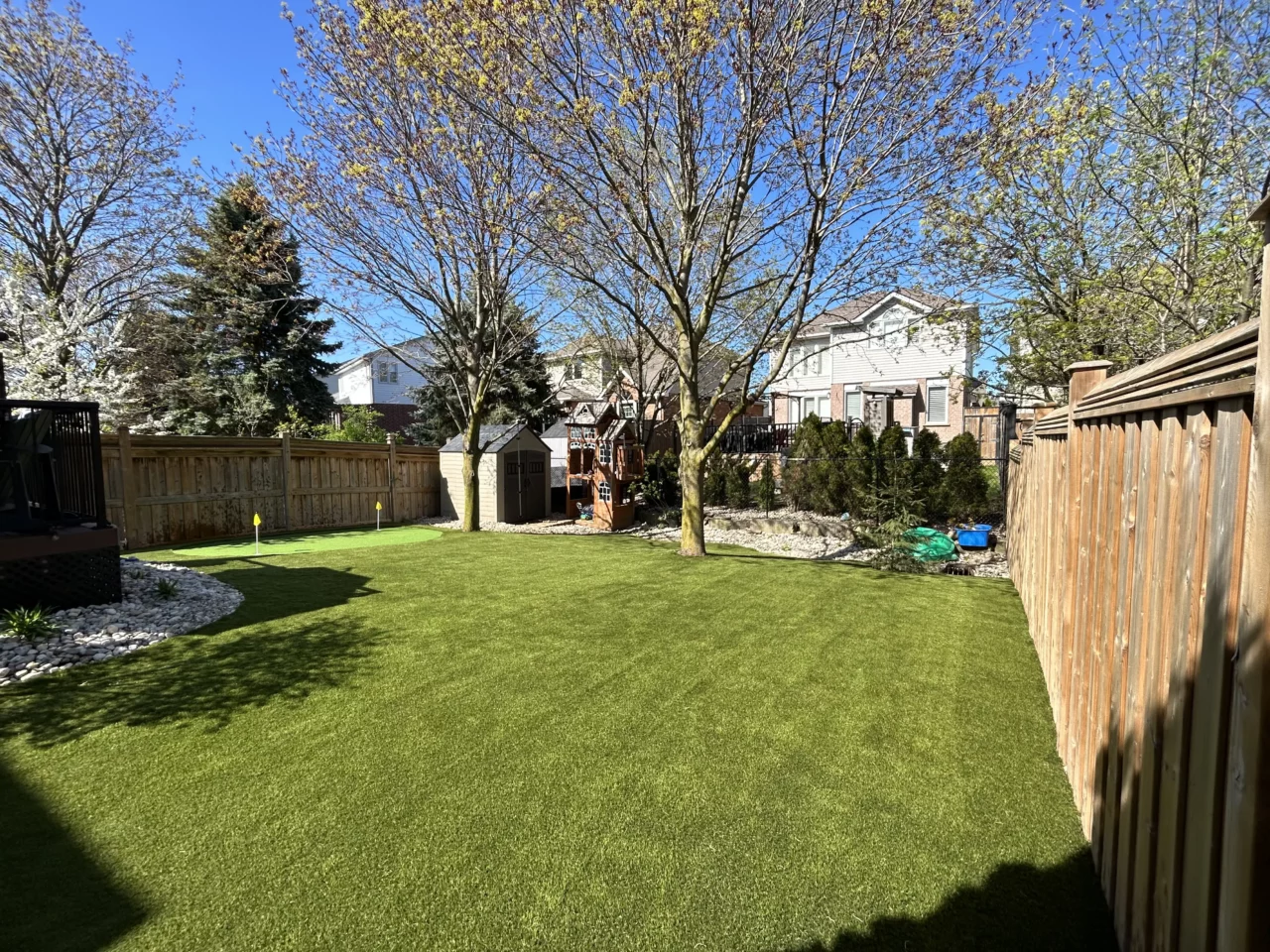 Artificial grass installed in a Newmarket backyard
